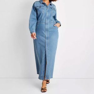 Women's Long Sleeve Denim Maxi Shirtdress - Universal Thread Medium Wash